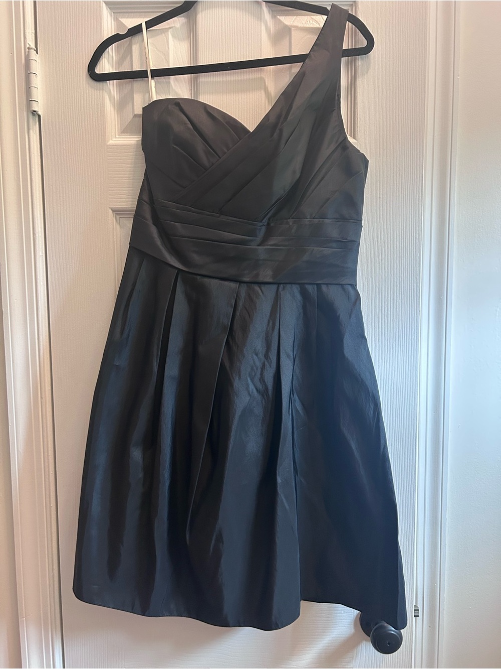 David's Bridal One-Shoulder Black Satin Cocktail Dress Size 10 NWOT